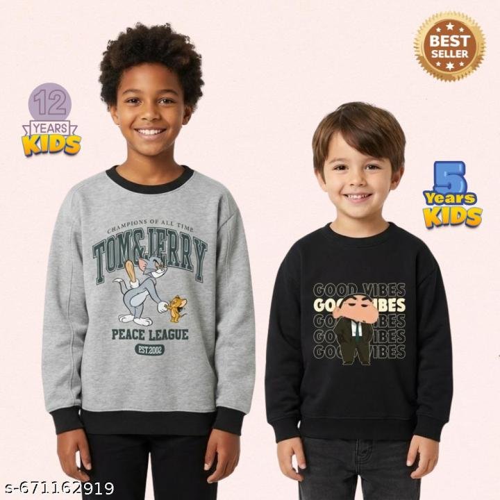 Kids Boys & Girls Winter Sweatshirt Combo | Printed Full Sleeve Cotton Blend Sweatshirts (Pack of 2)