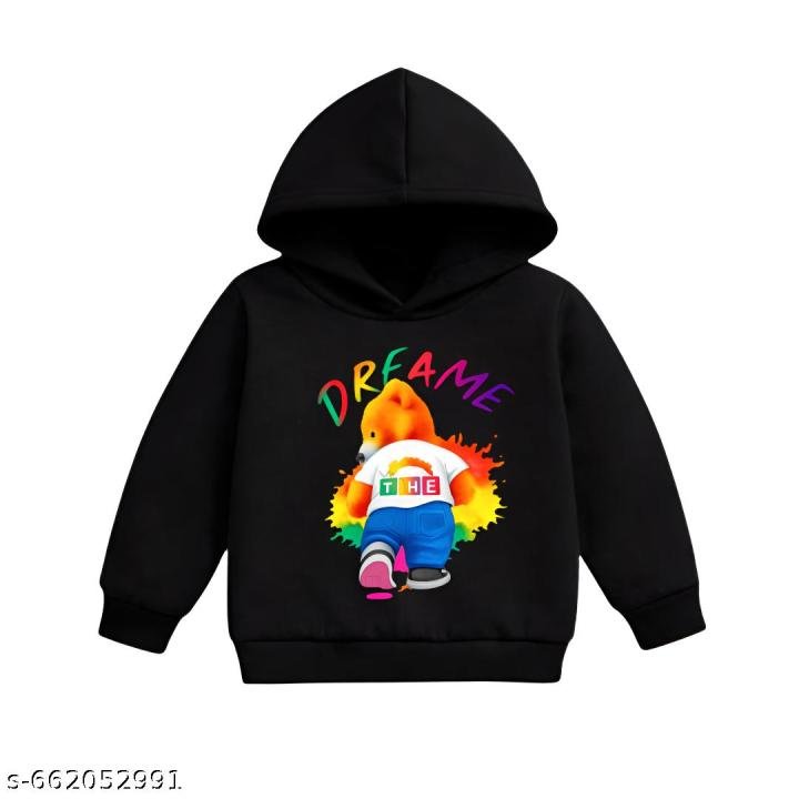 Cute Cartoon Printed Kids Black Sweatshirt | Winter Wear for Boys & Girls
