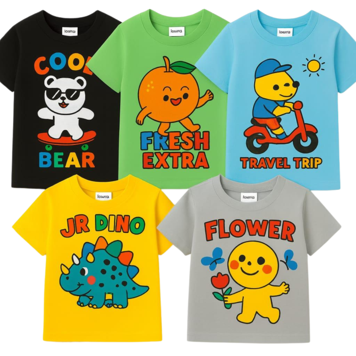 KIDS BOYS MULTICOLOR HALF SLEEVE TSHIRT PACK OF 5